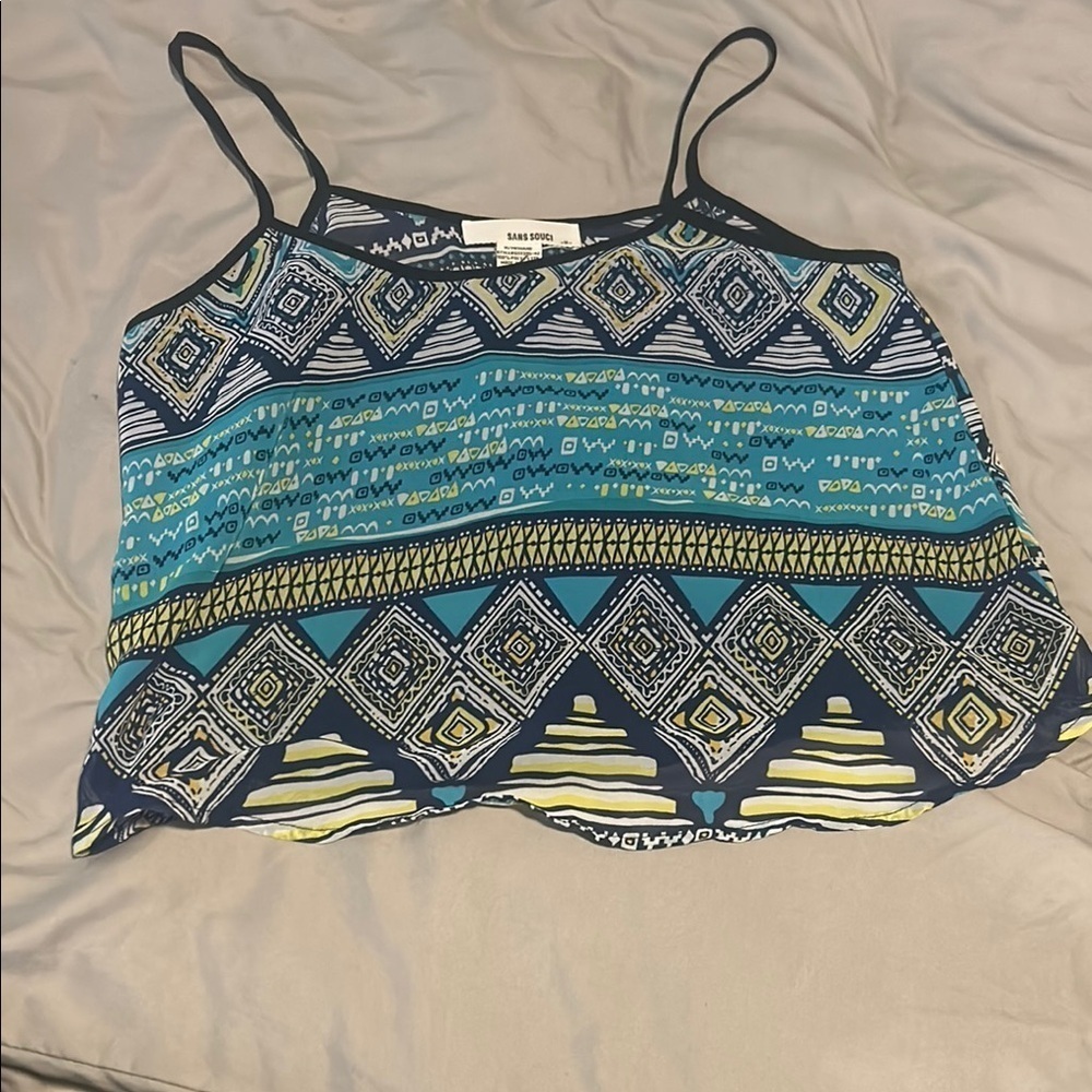 Sans Souci Blue Black Graphic Crop Camisole